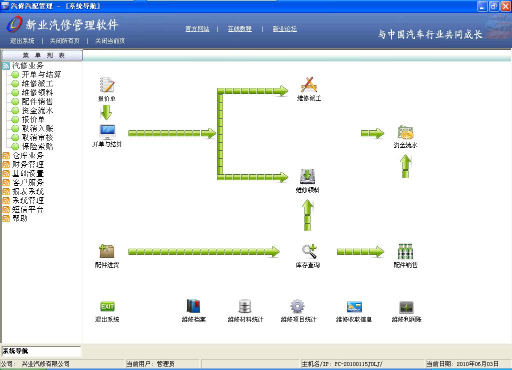 新業(yè)汽修廠管理軟件界面